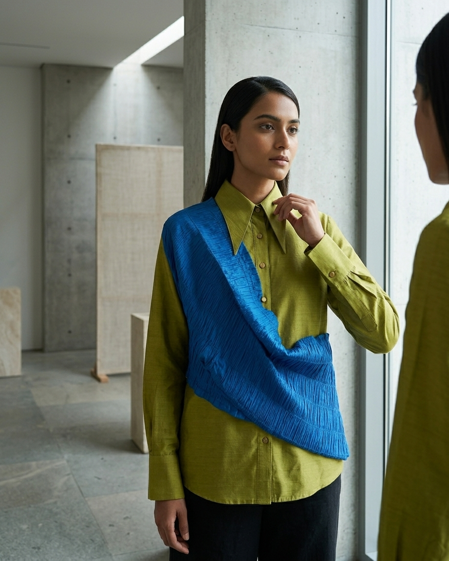 Two-Tone Shirt in Silk