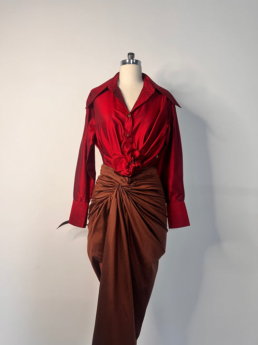 Berry-Bronze set of skirt & shirt