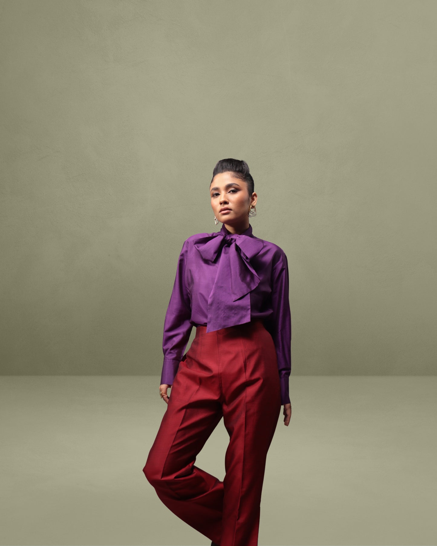Neck-Tie Shirt Set in Silk