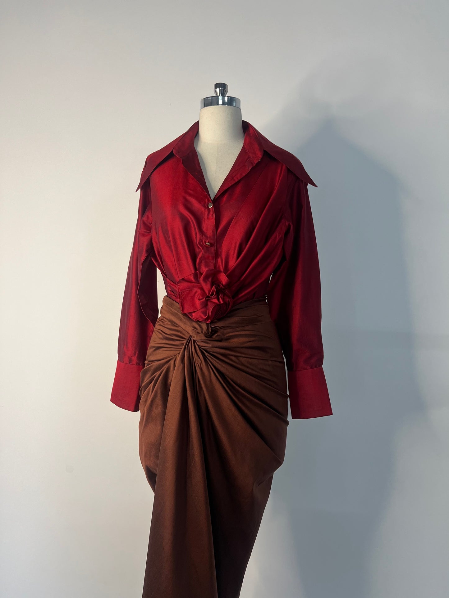 Berry-Bronze set of skirt & shirt