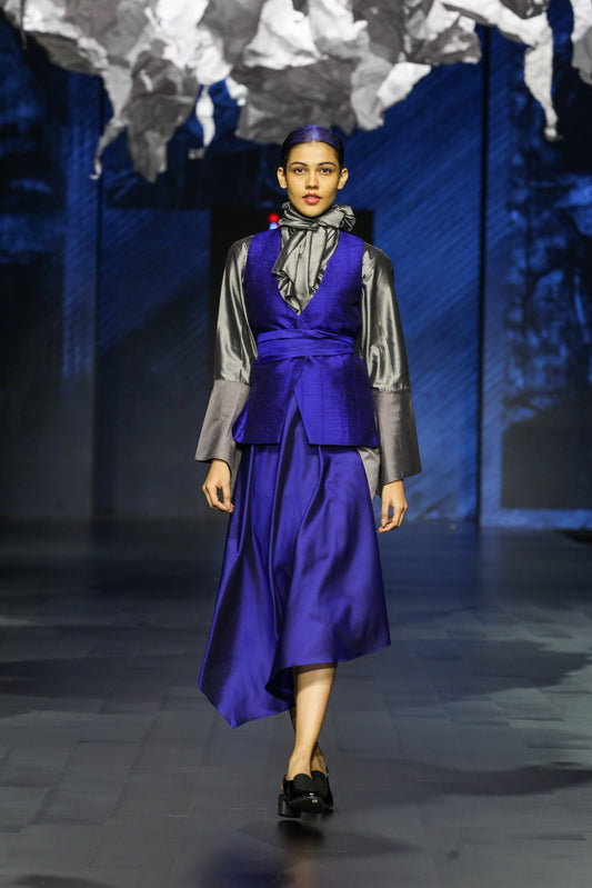 Royal Blue Skirt Set in Silk