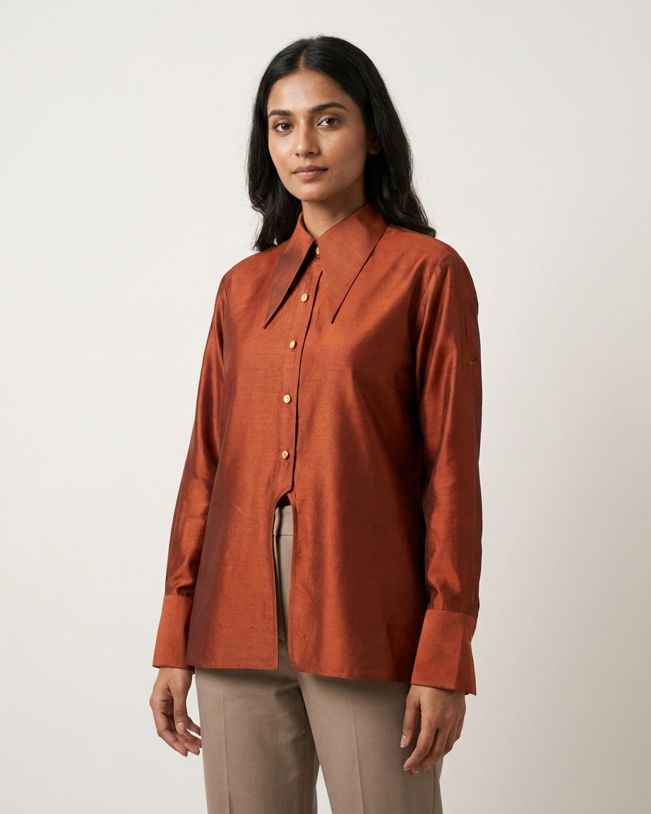 Rust Orange Shirt in Silk
