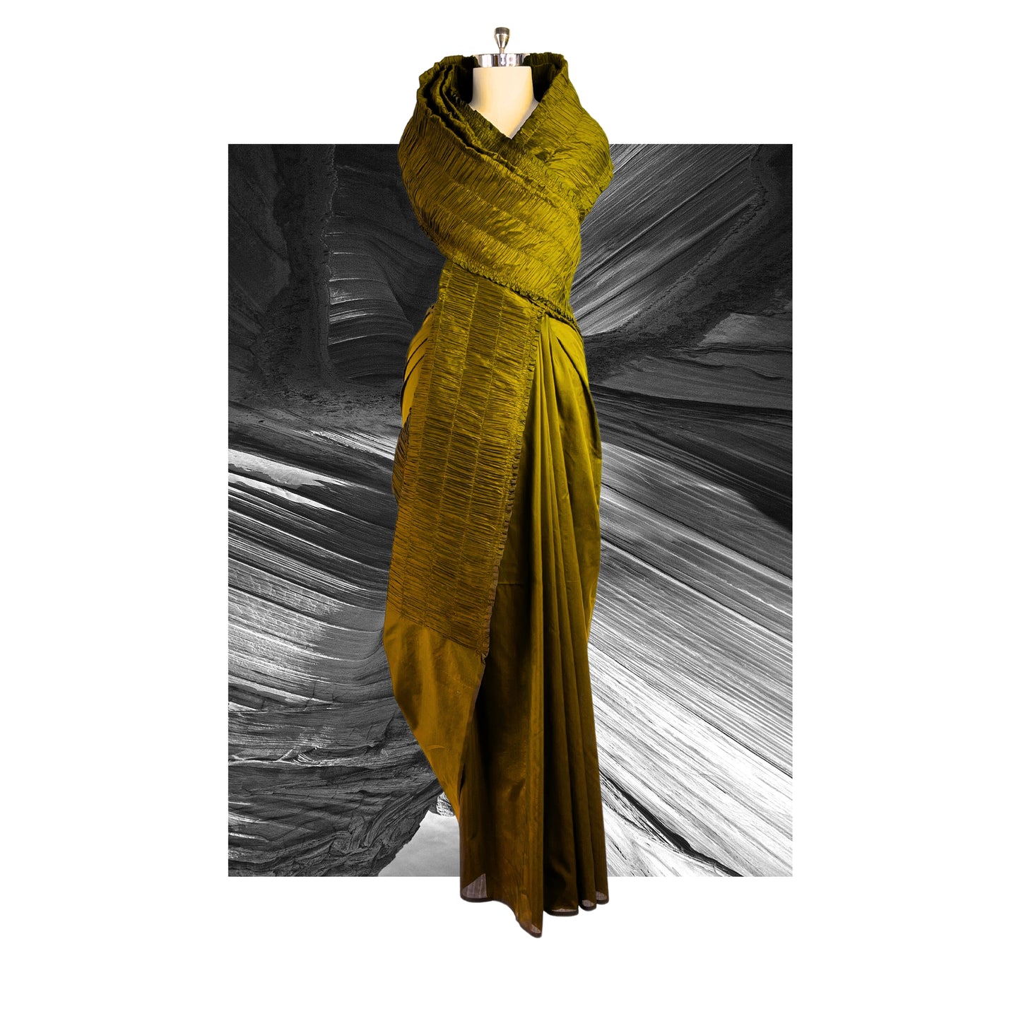 Olive-Martini Sari in Silk