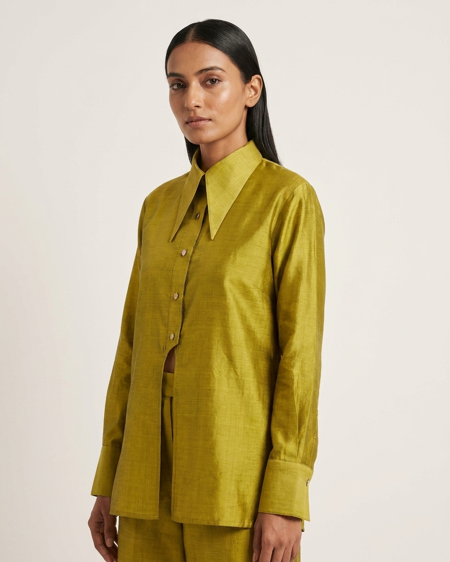 Olive Yellow Shirt in Silk