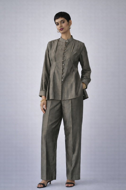 Sand Pleated Shirt Set