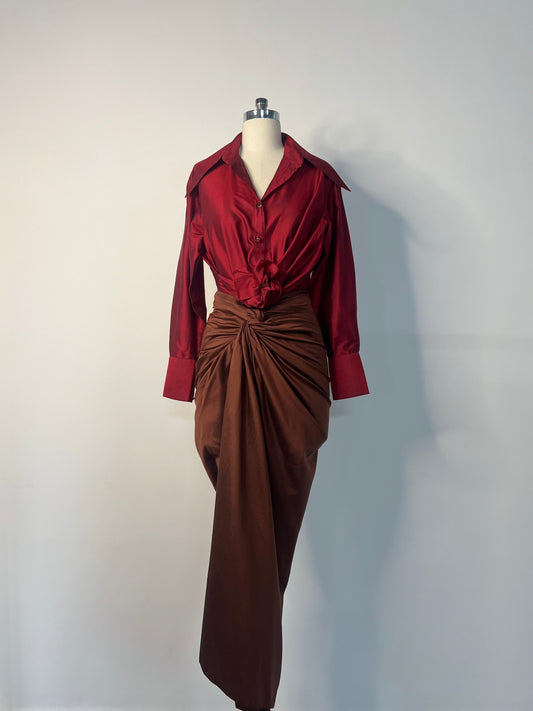 Berry-Bronze set of skirt & shirt