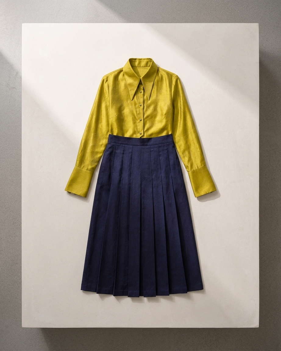 Silk Shirt & Pleated Skirt Set