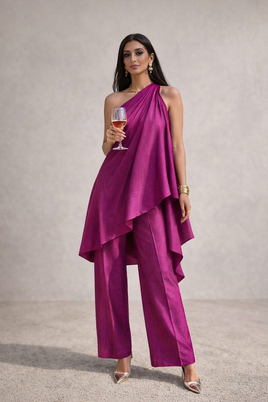 One-Shoulder Draped Co-ord Set