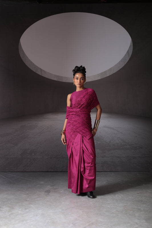 Fuchsia Sari set of 2