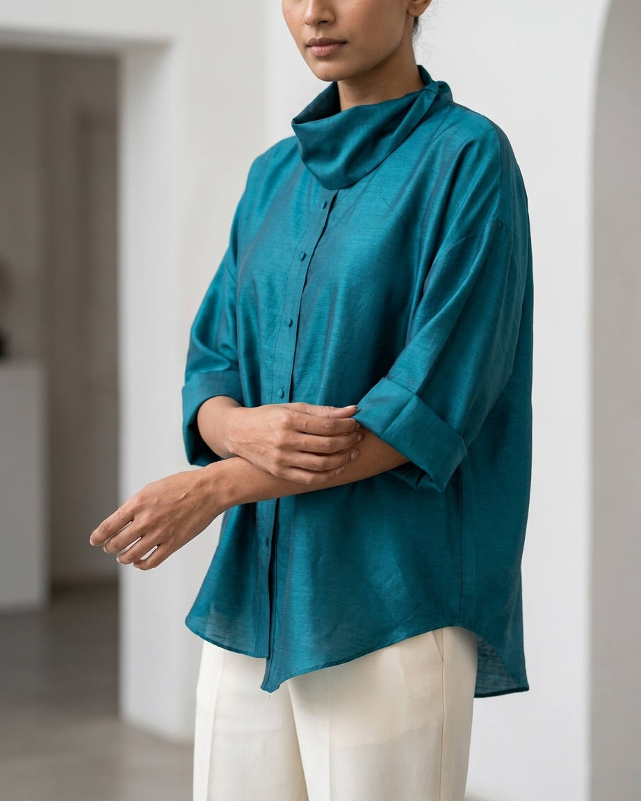 Teal Blue Shirt in Silk
