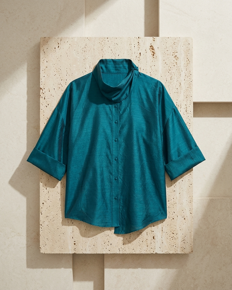 Teal Blue Shirt in Silk