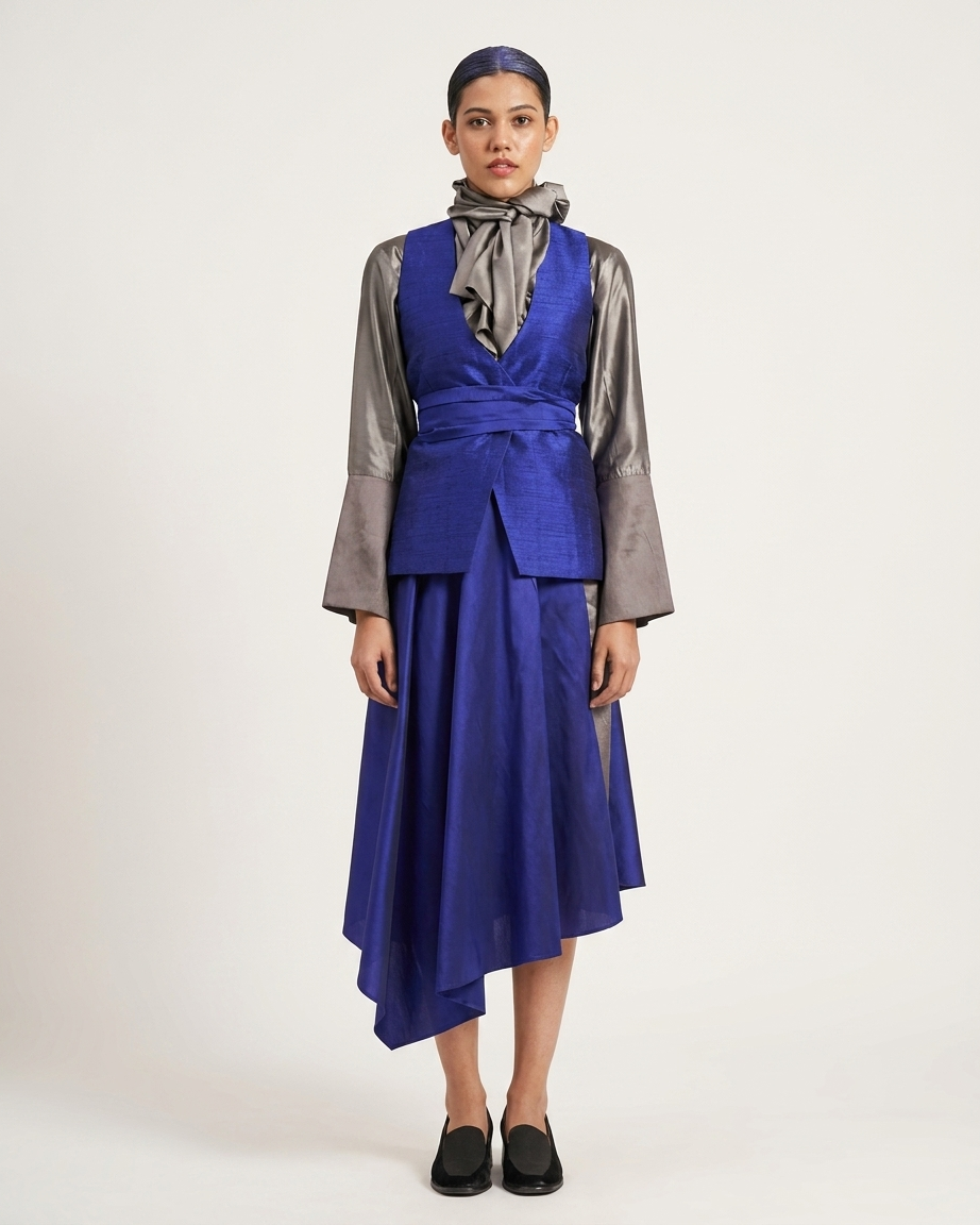 Royal Blue Skirt Set in Silk