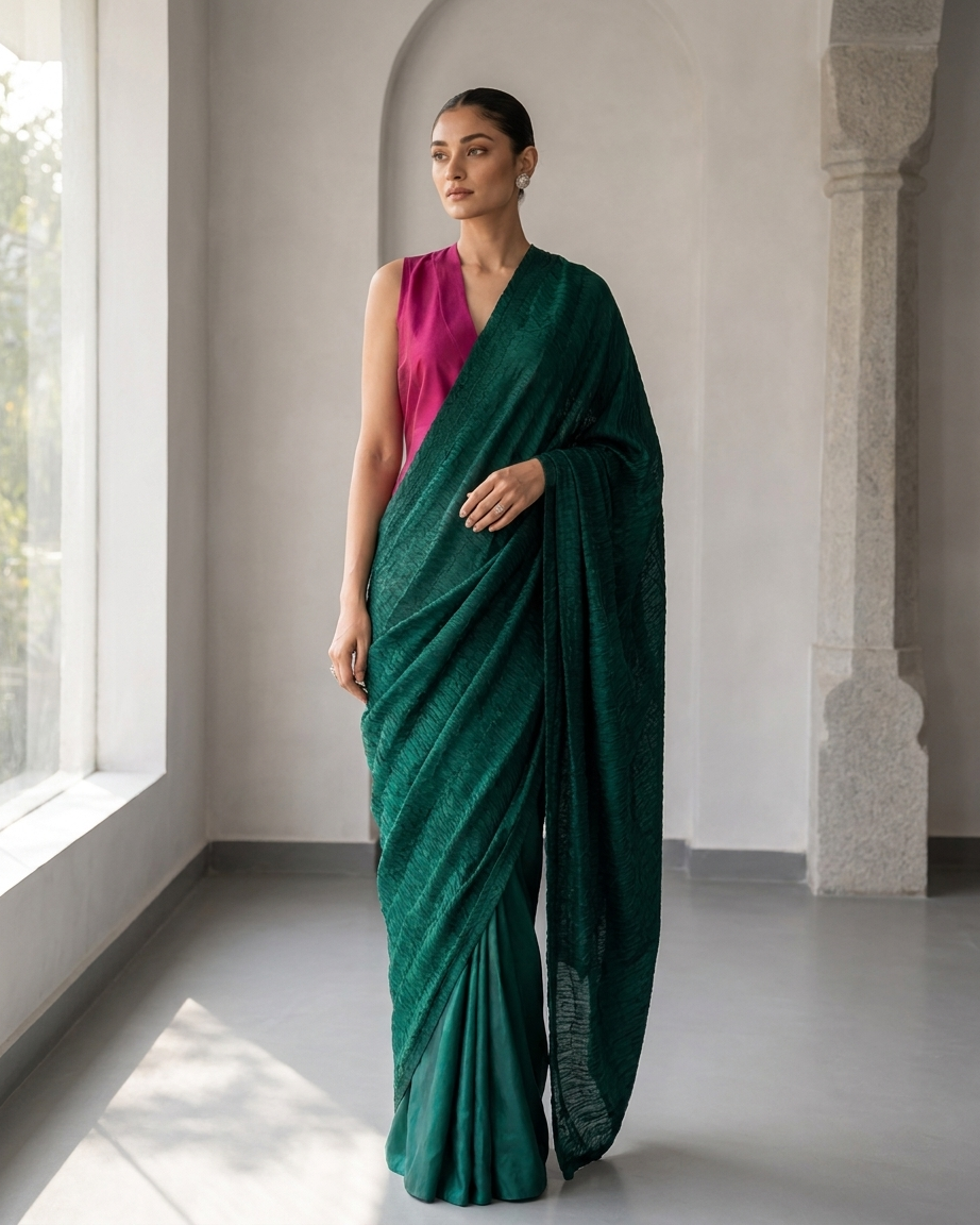 Emerald Sari in Silk