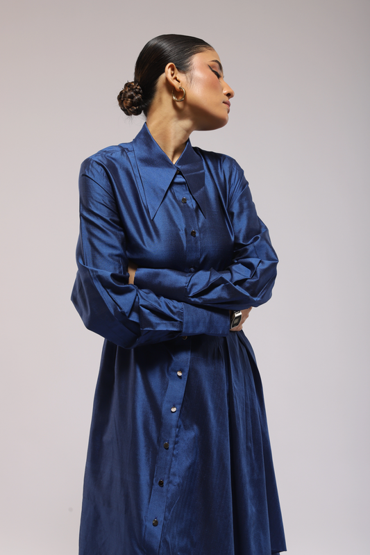 Pleated Cascade - SHIRT DRESS