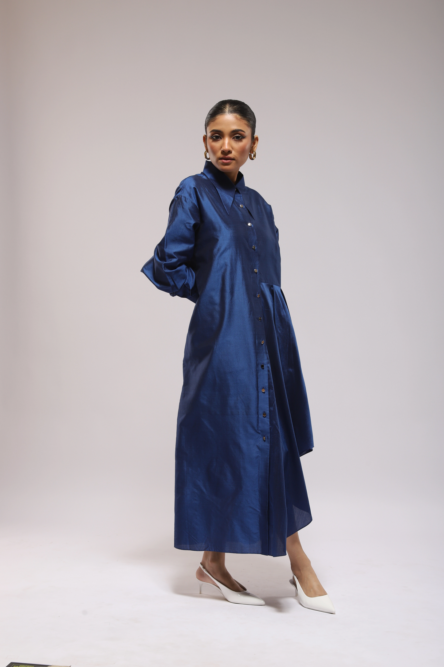 Pleated Cascade - SHIRT DRESS